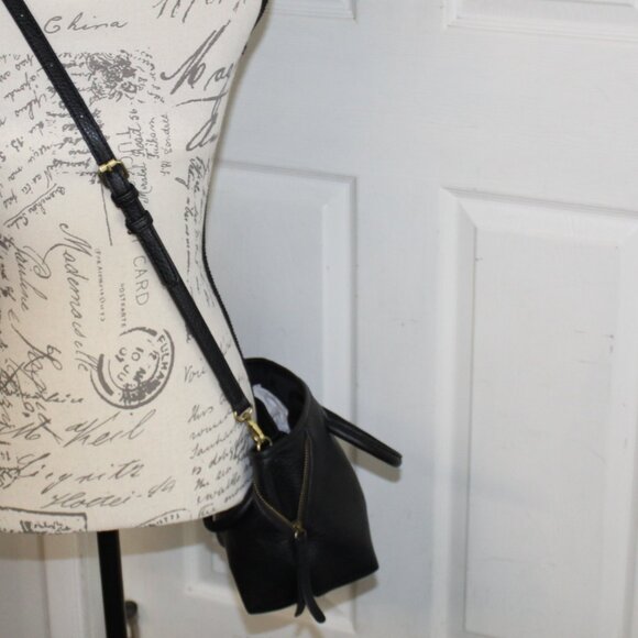 Anthropologie Vegan Leather Crossbody Black Bucket Bag with Adjustable Strap - Picture 16 of 16